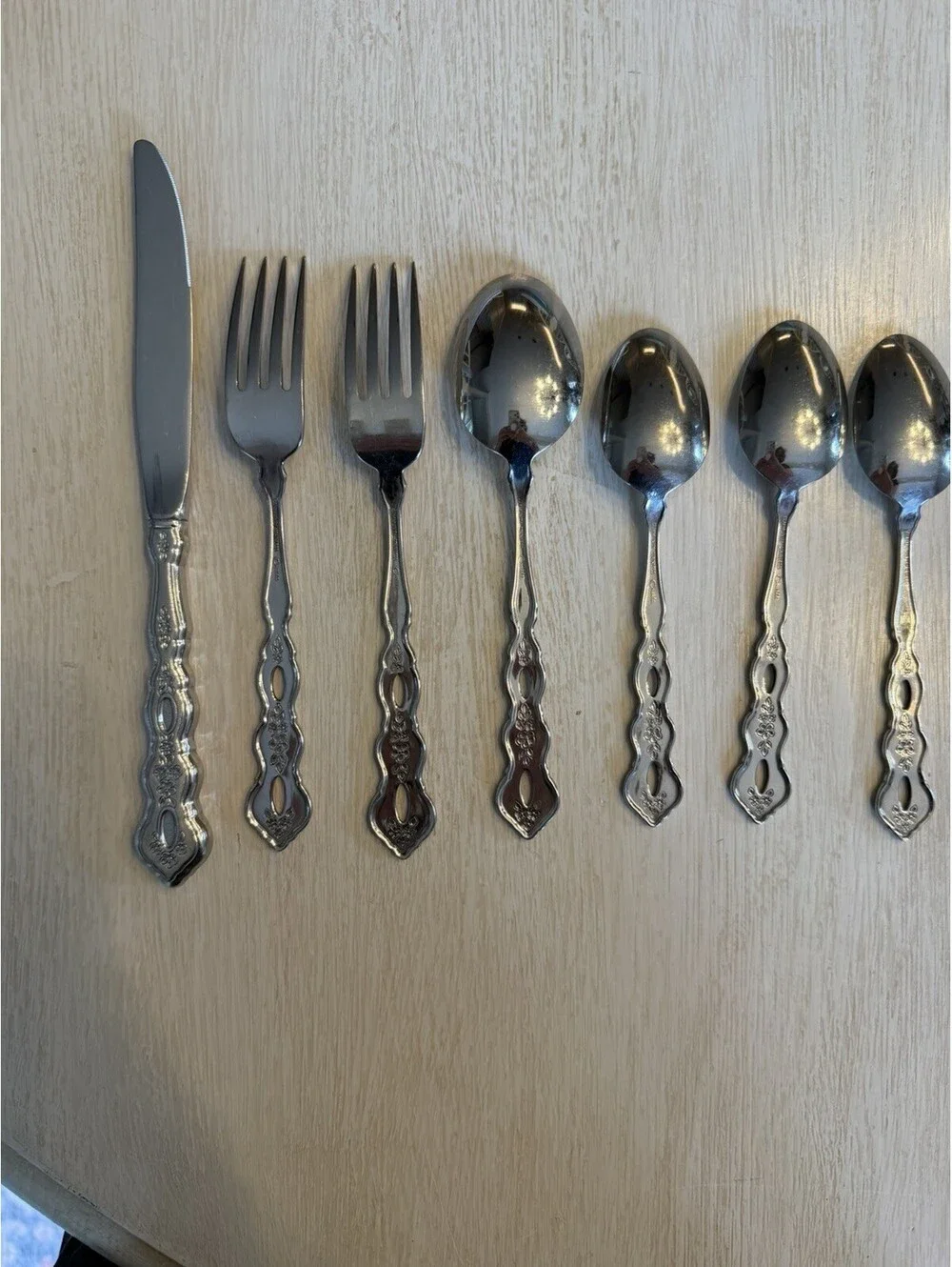Oneida Community Fantasy Stainless Steel Pierced Furnished Flatware Lot Of 7 Car